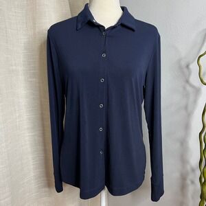 Anatomie Danica Snap On‎ Top Long Sleeve Italy Navy Blue Women's Size Medium